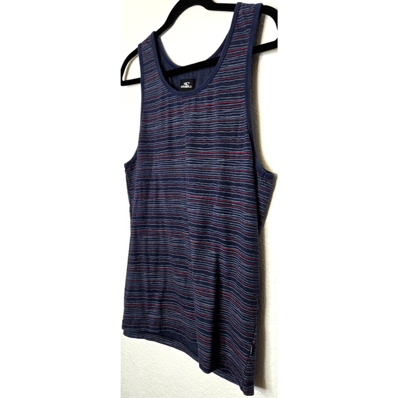 O'neill Men Tank Top Small Navy Highline Yarn Dye Stripe Knit Standard Fit Beach - Picture 2 of 8